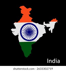 Vector illustration of India map with national flag design, representing the country’s cultural identity and patriotic symbolism.