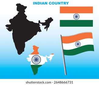 Ilustração vetorial da silhueta do mapa da Índia com bandeira nacional e Ashoka Chakra, perfeito para projetos patrióticos, culturais, de viagem e de design educacional