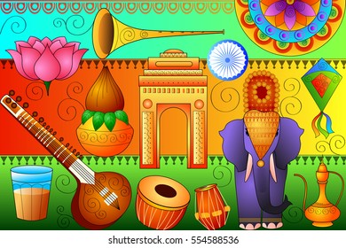 vector illustration of India patriotic background showing diverse Culture and Art