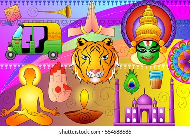 vector illustration of India patriotic background showing diverse Culture and Art