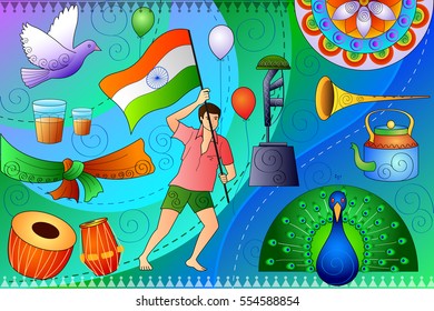 vector illustration of India patriotic background showing diverse Culture and Art