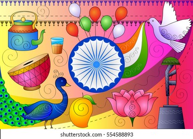vector illustration of India patriotic background showing diverse Culture and Art