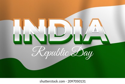 Ilustración vectorial del día de la república india con efecto de texto 3d y bandera india.