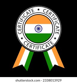 Ilustración vectorial del certificado de cinta de la India sobre fondo negro.