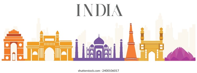 Vector illustration India Skyline panorama editable template 