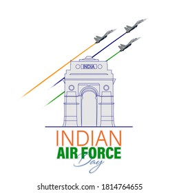 Vector Illustration of Indian Air Force Day observed on October 8. Banner with fighter plane 