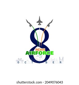 Ilustración vectorial del Día de la Fuerza Aérea de la India, celebrado el 8 de octubre. Cartel con aviones de combate volando en 3 direcciones