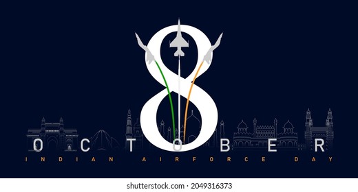 Vector Illustration of Indian Air Force Day observed on October 8. Banner with fighter planes flying in 3 direction