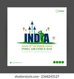 Vector illustration of Indian Air Force Day social media feed template