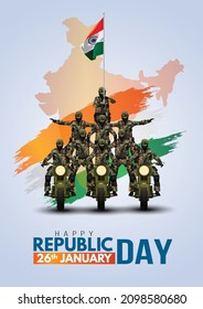 vector illustration of Indian army with flag for Happy Republic Day of India	