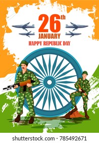 vector illustration of Indian army with flag for Happy Republic Day of India