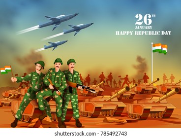 vector illustration of Indian army with flag for Happy Republic Day of India