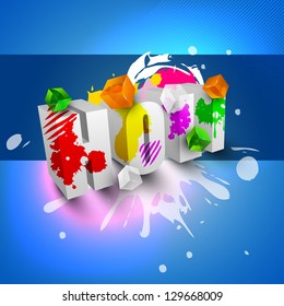 Vector illustration of Indian colorful festival with colors splash on text 3D.