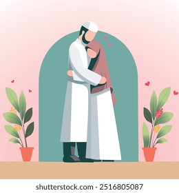 Vector illustration of an Indian couple in love hugging and standing together