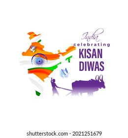 vector illustration for Indian day kisan diwas means farmer days.
written Hindi text means farmer day, Indian flag with tricolor backdrop, national emblem 
