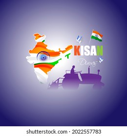 vector illustration for Indian day kisan diwas means farmer days.
written Hindi text means farmer day, Indian flag with tricolor backdrop, national emblem 
