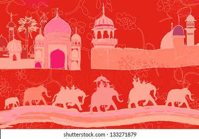 Vector illustration of Indian decor with elephants