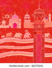 Vector illustration of Indian decor with elephants