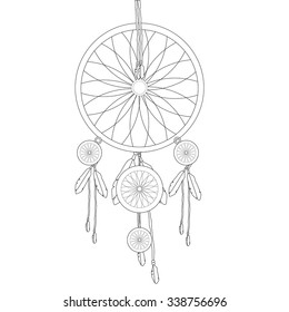 Vector illustration indian dream catcher outline drawing. Amulet