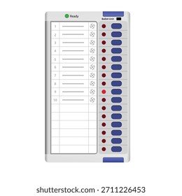Ilustración vectorial de una Unidad de Votación de la Máquina de Votación Electrónica (EVM) de la India con Botones e indicadores led, representando la democracia y las elecciones en la India