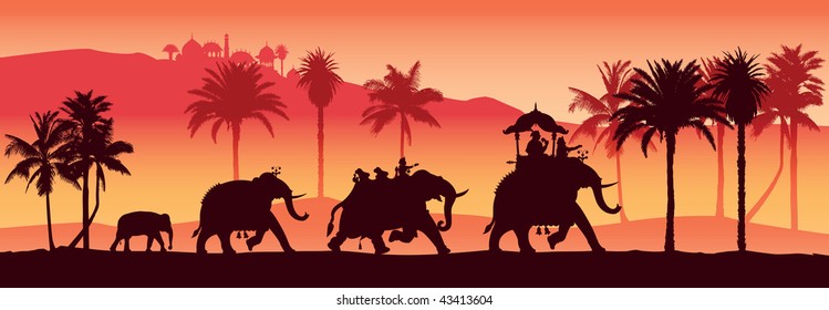 Vector illustration of  Indian elephants