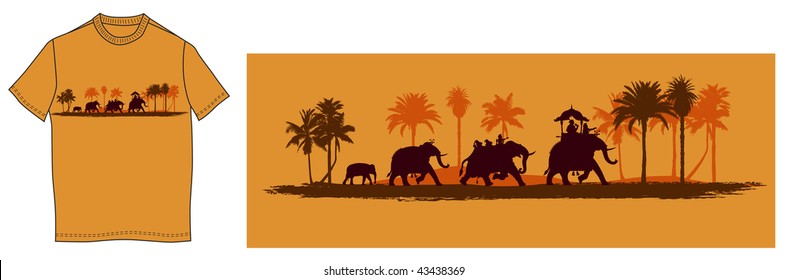 Vector illustration of  Indian elephants