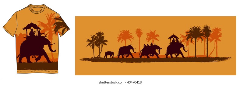 Ilustración vectorial de elefantes indios