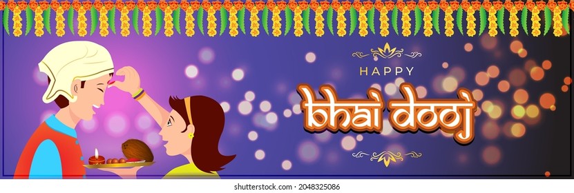 ilustración vectorial de la familia india celebrando Bhai Dooj durante los antecedentes del festival Happy Diwali, el festival del vínculo de amor entre hermanos.