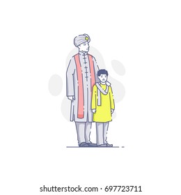Vector illustration of Indian father and son standing together.
