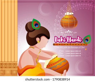 vector illustration for Indian festival Dahi Handi written text means curd pot, concept for festive background 