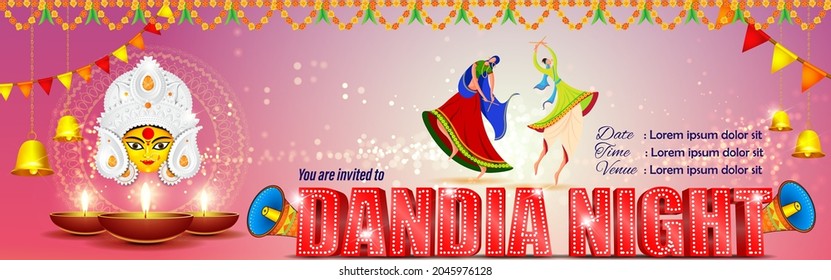 vector illustration for Indian festival Dandiya night. illustration is showing man and woman performing Dandiya dance with beautiful night backdrop.