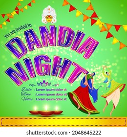 vector illustration for Indian festival Dandiya night. illustration is showing man and woman performing Dandiya dance with beautiful night backdrop.