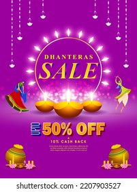 Vector illustration for Indian festival Dhanteras offer banner