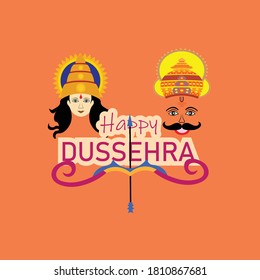 Vector illustration of indian festival dussehra  with face design of ram and ravan and a dhanush background