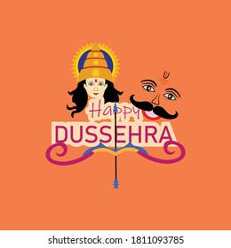 Vector illustration of indian festival dussehra  with face design of ram and ravan and a dhanush background