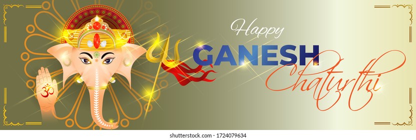 VECTOR ILLUSTRATION FOR INDIAN FESTIVAL GANESHA CHATURTHI  MEANS GANESHA CHATURTHI , ILLUSTRATION IS SHOWING LORD GANESHA  GLORY FACE ON GOLDEN BACKGROUND
