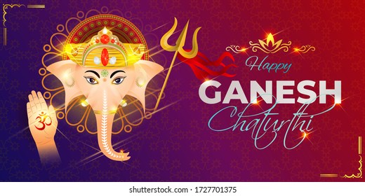 VECTOR ILLUSTRATION FOR INDIAN FESTIVAL GANESHA CHATURTHI  MEANS GANESHA CHATURTHI , ILLUSTRATION IS SHOWING LORD GANESHA  GLORY FACE ON GOLDEN BACKGROUND