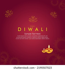 Vector Illustration Of Indian Festival Happy Diwali, Greeting Card, Invitation, Typography And Diya Lamp