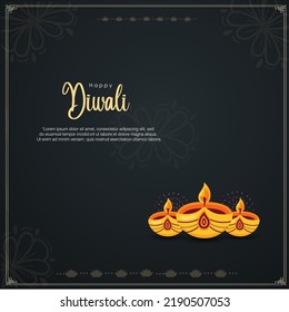 Vector Illustration Of Indian Festival Happy Diwali, Greeting Card, Invitation, Typography And Diya Lamp