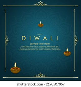 Vector Illustration Of Indian Festival Happy Diwali, Greeting Card, Invitation, Typography And Diya Lamp