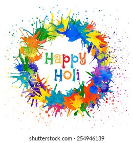 Vector illustration of Indian festival Happy Holi celebration concept with colors splash on white background