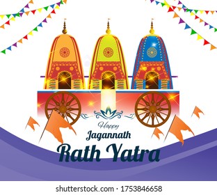 vector illustration for Indian festival With Hindi text means happy Chariot Journey, temple on chariot with wheel and shiny background with confetti,