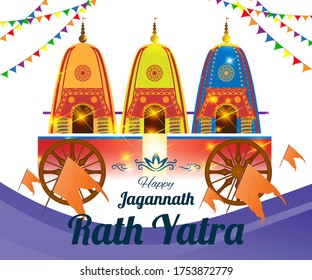 vector illustration for Indian festival With Hindi text means happy Chariot Journey, temple on chariot with wheel and shiny background with confetti,