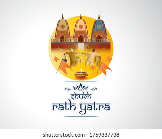 vector illustration for Indian festival With Hindi text means happy Chariot Journey, temple on chariot with wheel 