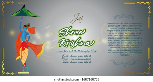 vector illustration for Indian festival Janmaashtami with Hindi text 'Jai Shri krishna ' means 'Hail lord krishna'