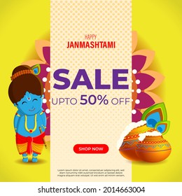 vector illustration for Indian festival Janmashtami sale banner 