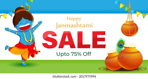 vector illustration for Indian festival Janmashtami sale banner 