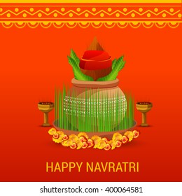 Vector illustration of indian festival navratri celebration kalash sthapana.