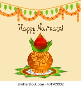 Vector illustration of indian festival navratri celebration kalash sthapana.