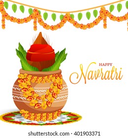 Vector illustration of indian festival navratri celebration kalash sthapana.